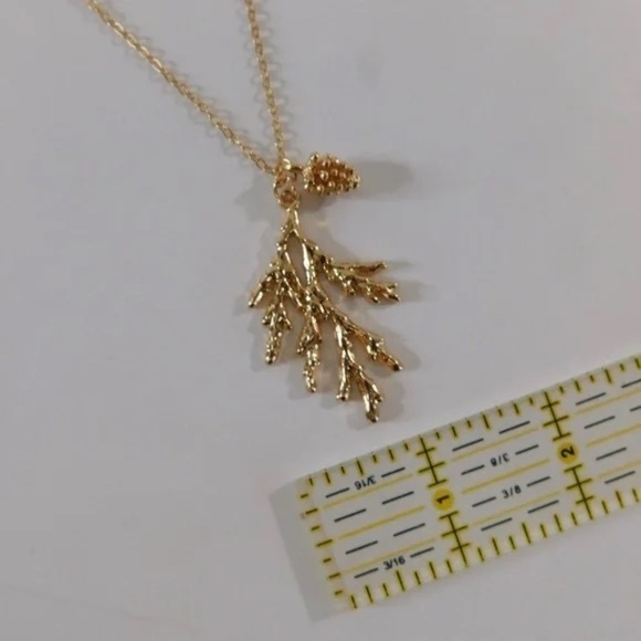 NEW! Gold Pinecone Pine Bough Pendant Necklace Nature Outdoors Trees Evergreen - Picture 5 of 9
